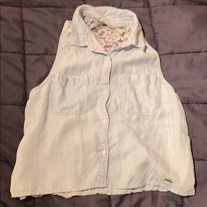 Sleeveless denim lace top